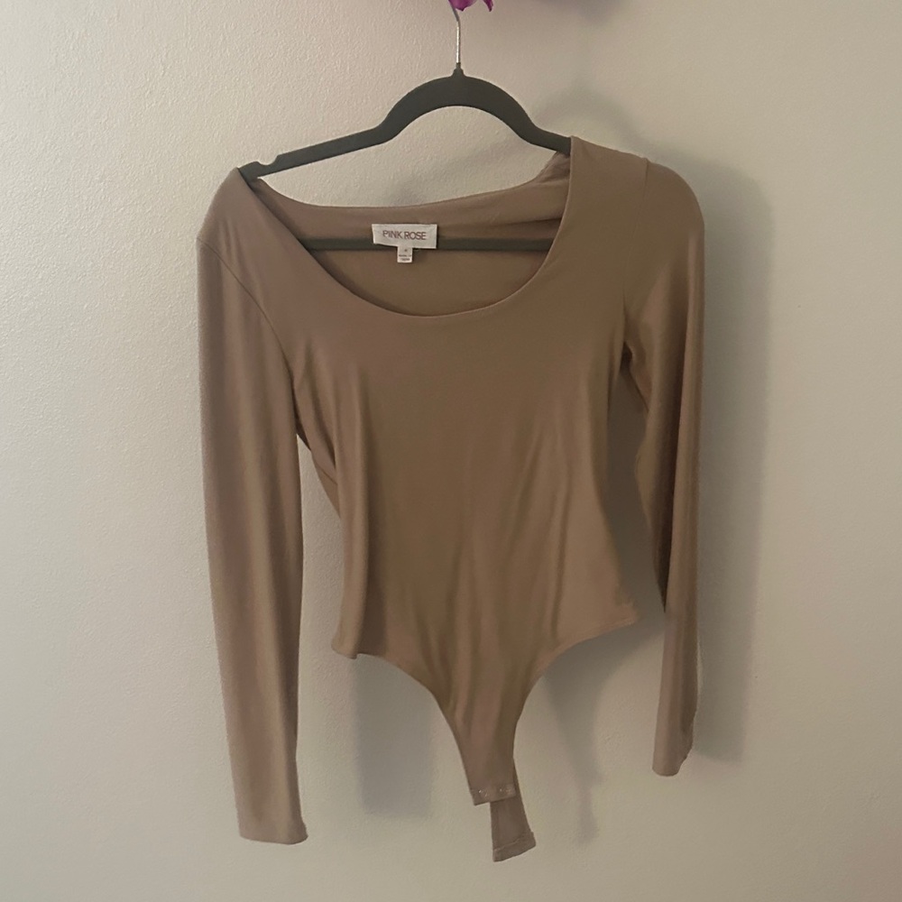 Pink Rose Women's Tan Long Sleeve Bodysuit